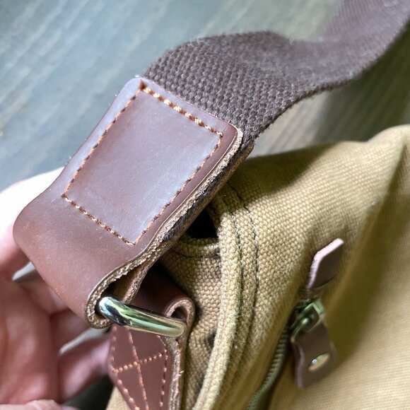 Brown Messenger Bag by Augur Strauss, Canvas Bag with Leather Accents - Picture 10 of 14